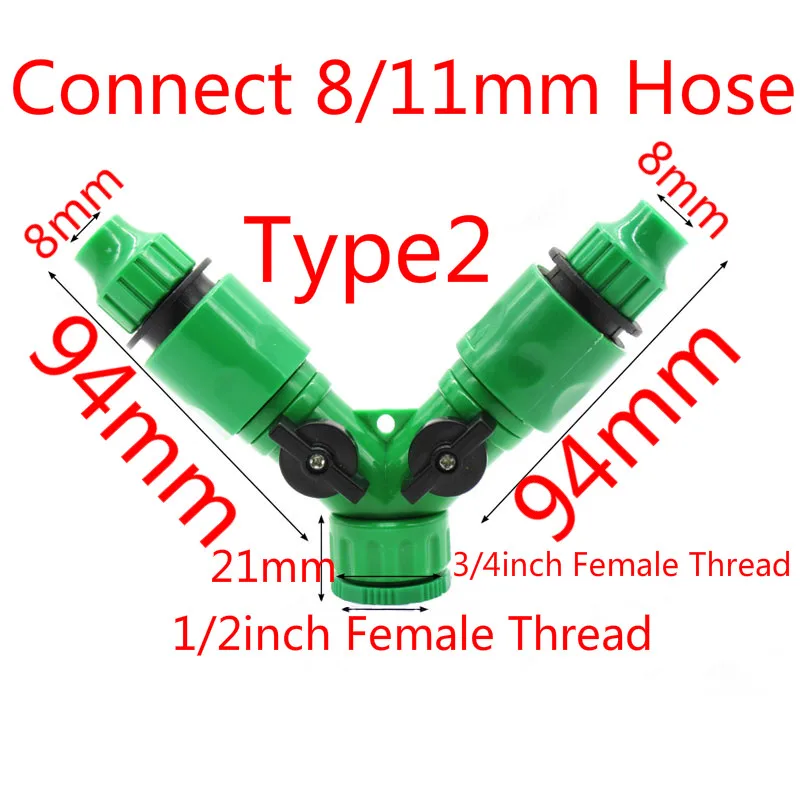 Сад делитель воды 2-полосная 1/2 ''3/4'' женский нитки 4/8 мм соединитель 1/2 ''3/4'' 1 8/11 4/7 мм разъем адаптера - Цвет: Type2