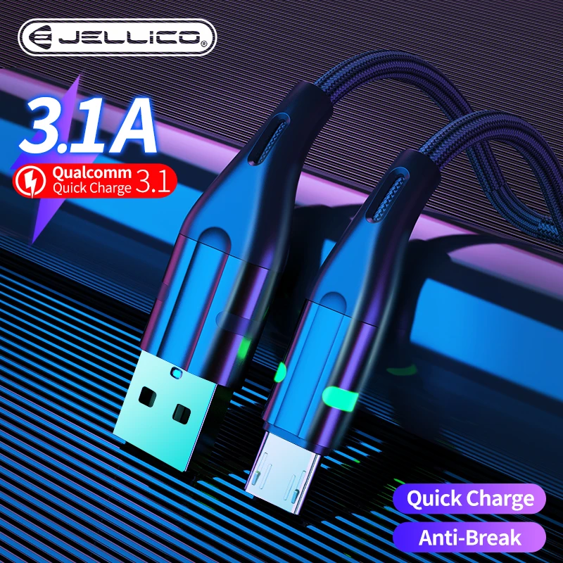 Jellico 3A микро USB кабель нейлон Быстрая зарядка для передачи данных Samsung Xiaomi LG
