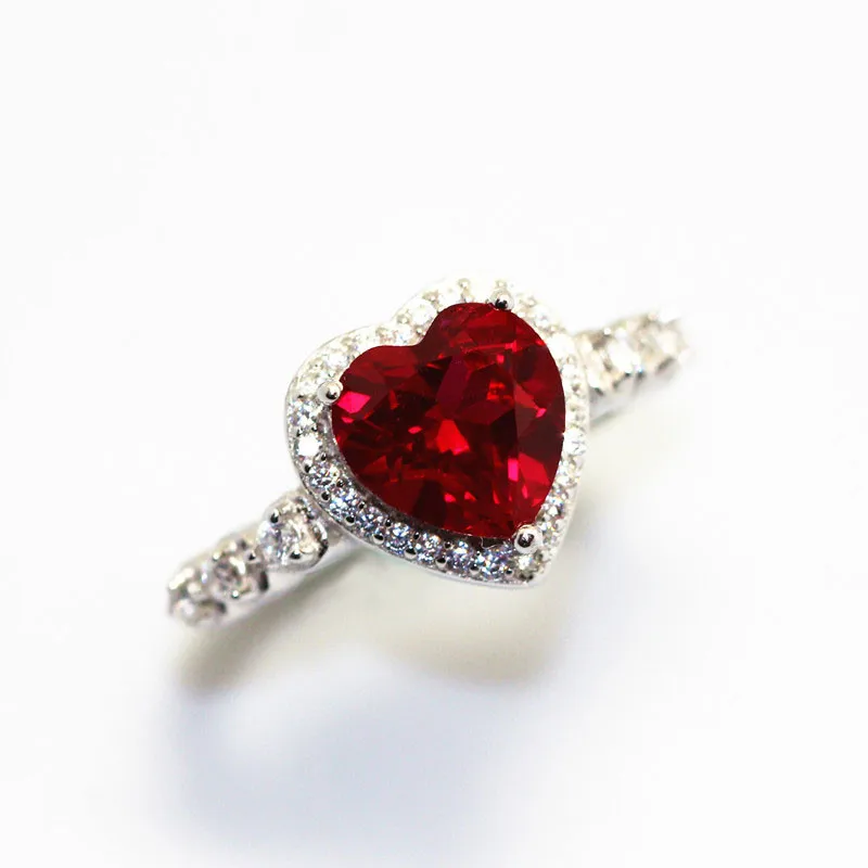 Wedding Rings For Women Silver Color Red Heart Cubic Zirconia