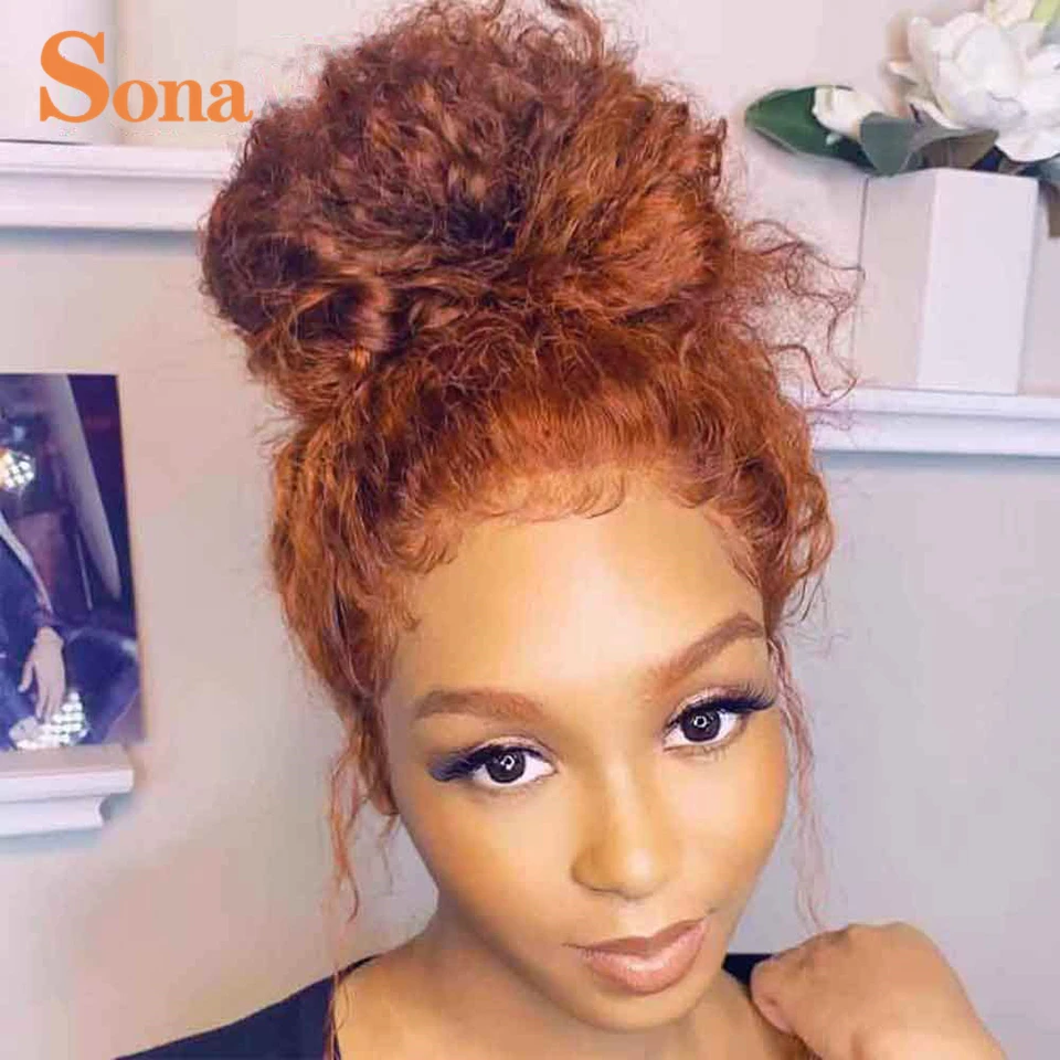 Peruca de Cabelo Frontal do Laço Gengibre Laranja Humano Arrancadas Perucas Onda Profunda Remy Colorido Curto Bob Frente Laço Encaracolado Pré 1 Cheap Apliques com cabelo humano
