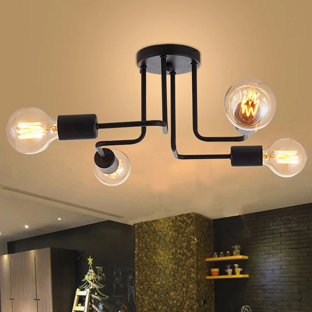 

4 Heads Study Room Chandelier Multiple Rod Wrought Iron Loft Nordic Dome Lamp for Home Decor Dinning Cafe Bar