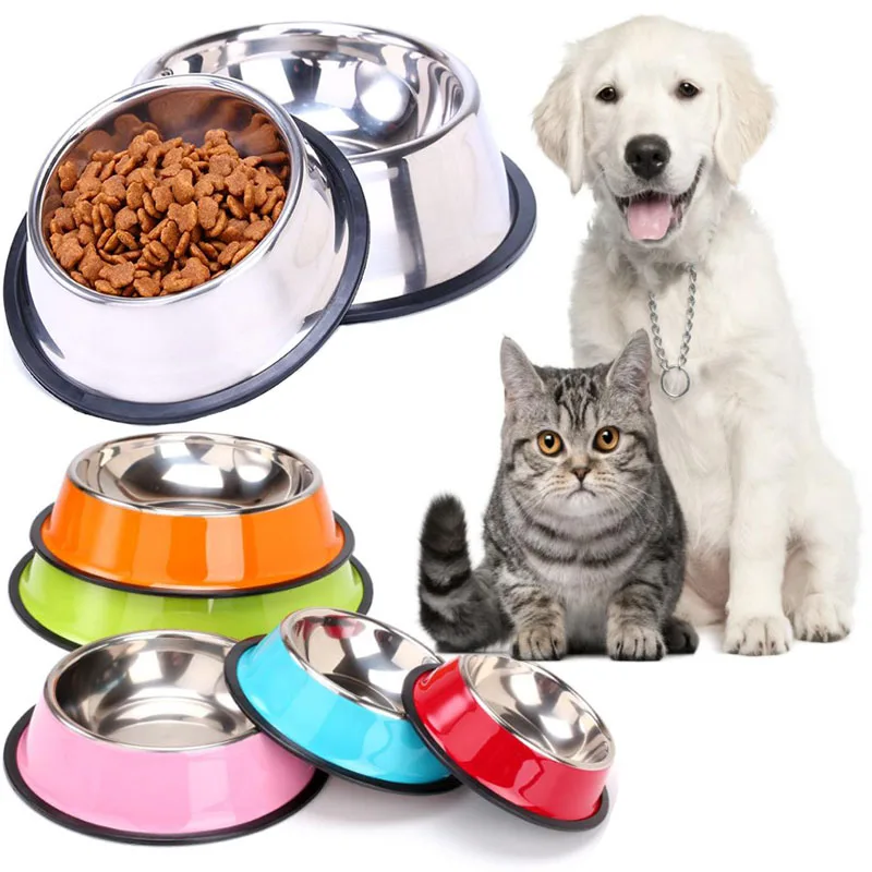 Pets Dog Cat Puppy Anti Skid Stainless Steel Travel Feeding Food Water Bowl Dish
