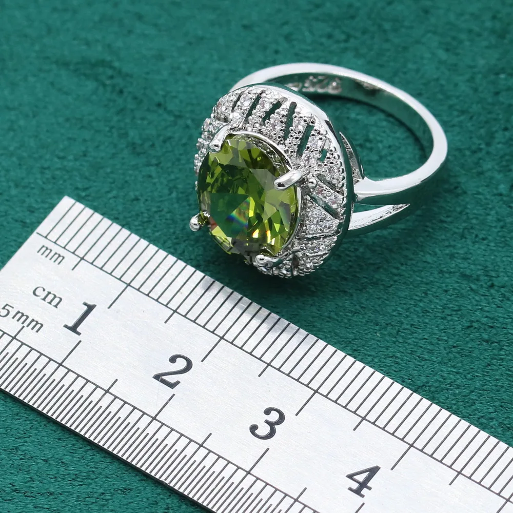 シルバーリング 緑のストーン付き Classic Green Peridot 925 Sterling Silver Jewelry Sets For