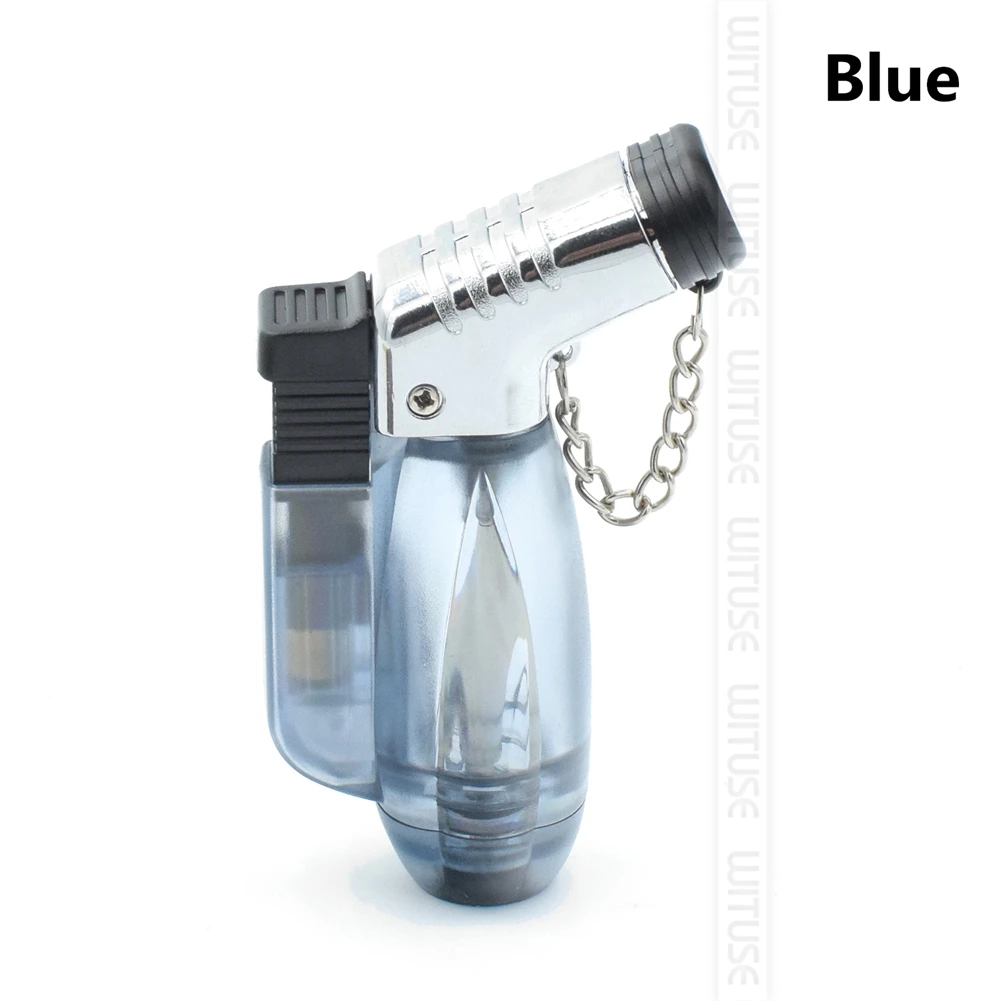 Blue Наружная Зажигалка для барбекю с двойным пламенем, фонарь для сигар, струйный распылитель, зажигалка для сигарет, ветрозащитная Бутановая газовая зажигалка для кухни - Цвет: Blue