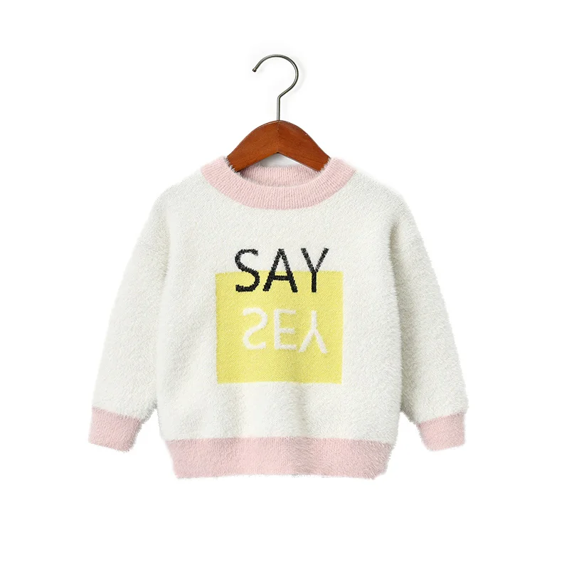 

2019 Winter Baby Girls Sweaters Thick Knitted Bottom Pullover Sweater Letter Patchwork Color Loose Children Sweaters