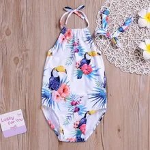 Восхитительный купальный костюм для малышей с рисунком из мультфильма; купальный костюм с лямкой на шее и открытой спиной; летняя пляжная одежда; Лидер продаж; одежда SA-8