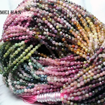 

Natural 2.7mm (3 strands/set) colorful tourmaline faceted round handmade loose beads for jewelry making design stone DIY