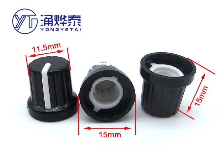 цена YYT 10PCS 15mm two-color plastic knob with white marking on black background