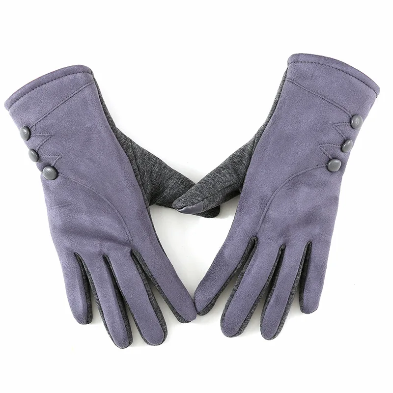 Women's winter new flannel touch screen warm gloves fashion simple button windproof riding gloves student five-finger gloves