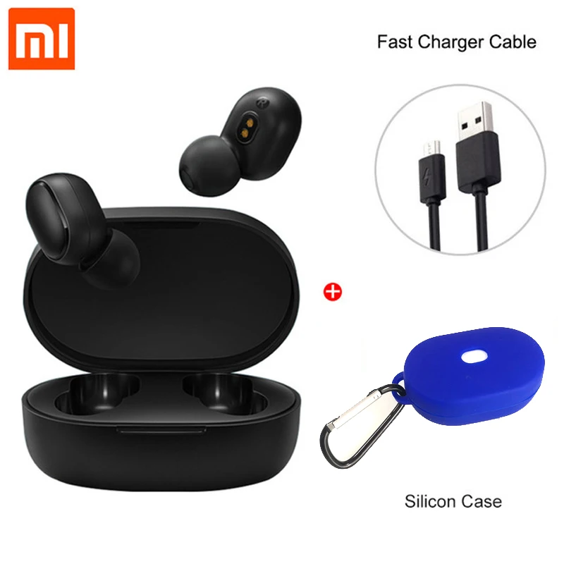 Оригинальные наушники Xiaomi Redmi AirDots TWS Bluetooth 5,0, беспроводные наушники-вкладыши, гарнитура с микрофоном и зарядной док-станцией Redmi - Цвет: add blue case