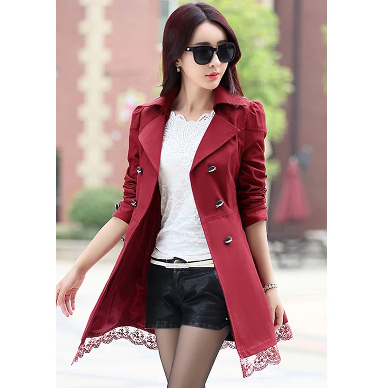 Модный тренч для женщин длинное зимнее кружевное пальто женское двубортное плюс размер Casaco одежда sobretudo feminino
