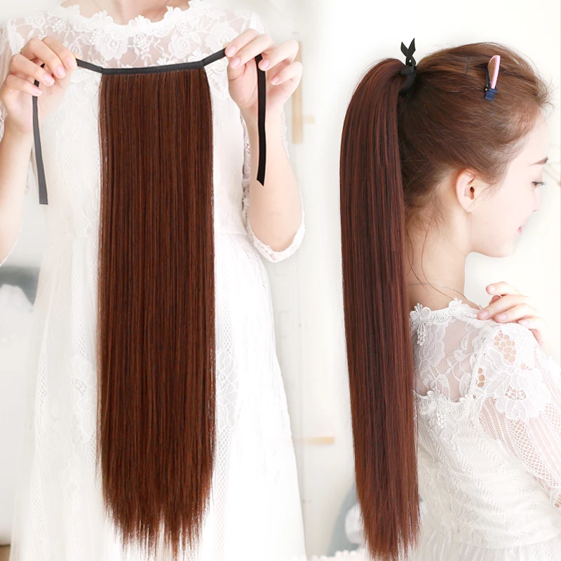 LiangMo 30-Inch синтетические волосы волокна Жаростойкие прямые волосы с конским хвостом черный коричневый головной убор конский хвост парик
