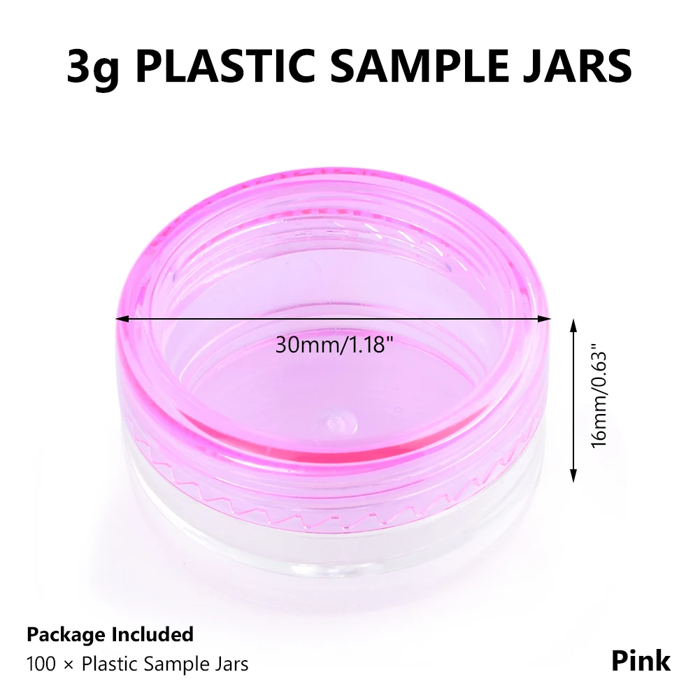 100 шт./лот, 3 г, 5 г, пластиковая Косметическая пустая банка, контейнер для хранения геля для дизайна ногтей, порошка, бусина, круглые розовые инструменты для макияжа, портативные - Цвет: 3g Pink