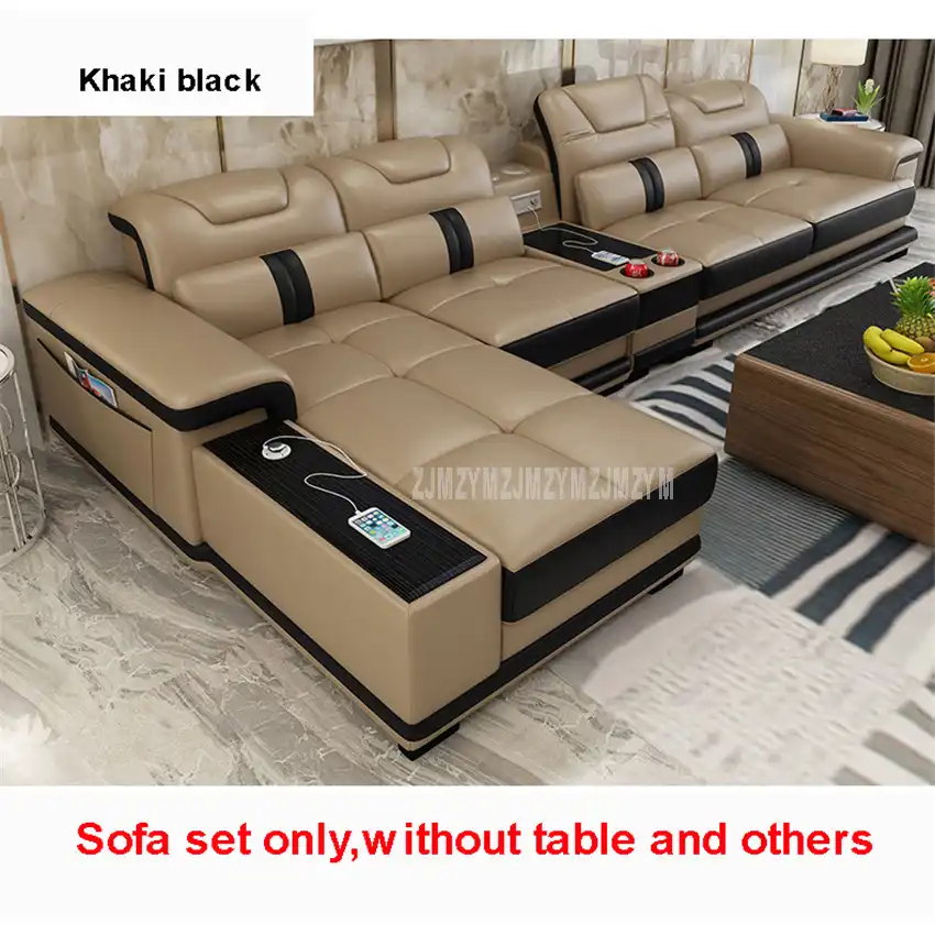Juego De Sofas De Cuero Autentico Para Sala De Estar Juego De Asientos De 4 Capas Con Funcion De Altavoz Bluetooth Muebles Modernos Para El Hogar 1 Juego Sofas Para Sala De Estar