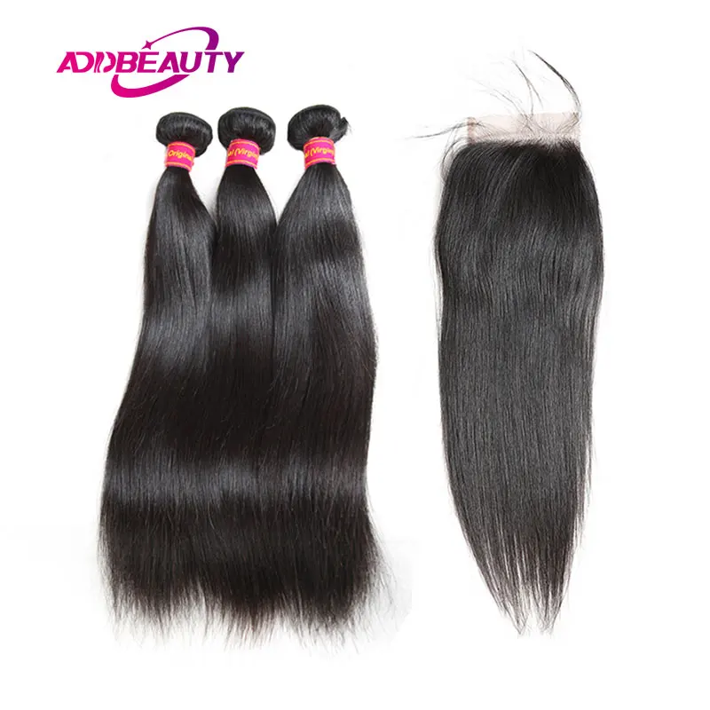 

Straight Bundles With Transparent HD Swiss Lace Closure PrePlucked 3/4pcs Brazilian Virgin Hair Weave Bundles With Closure