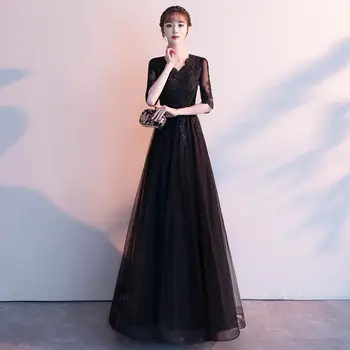 

Luxury Lace Embroidery Evening Dresses Fashion V-neck Half Sleeve Party Prom Gown Plus Size Women Slim Dress Robe De Soiree