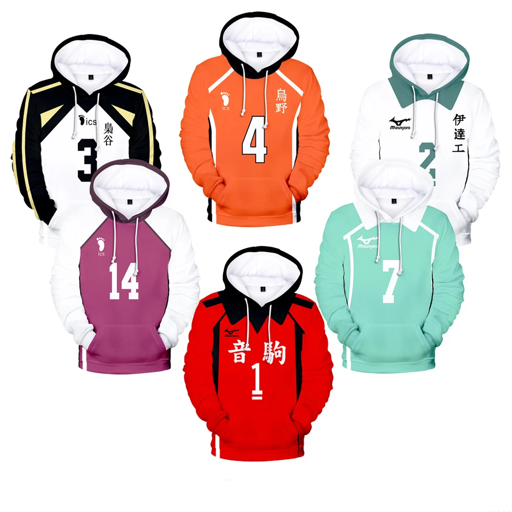 Haikyuu Hoodie Karasuno 3D Anime Volleyball Junior pullover Men Women Streetwear Sweatshirt Cartoon Leisure Clothes Hip Hop Coat | Мужская