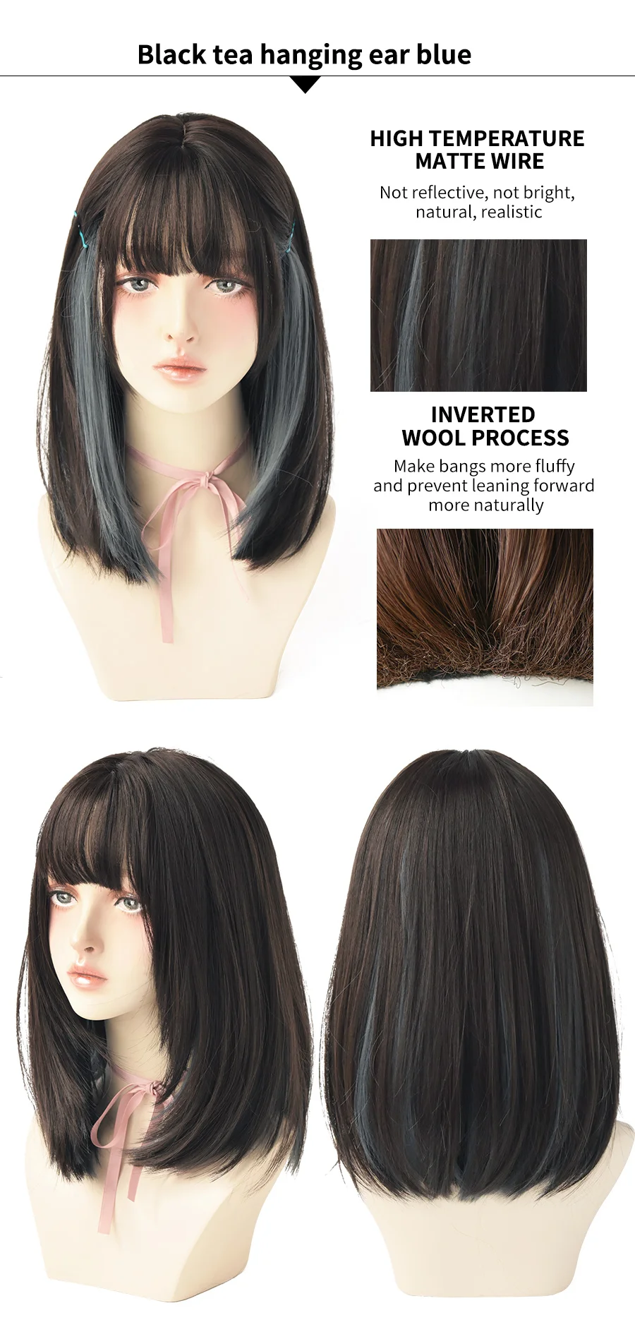 7JHH WIGSTORE 2021 NEW Style Top Black Double Colors Blue Brown Long Straight Hair For Girls Daily Wear Wig Women's Cosplay Hair