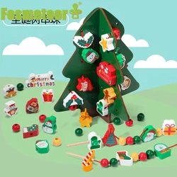 Fosmeteor Montessori Árbol de Navidad con cuentas, juguete de cuentas de madera, cuerda, bloques de construcción, juguetes educativos de madera, juguete de Navidad
