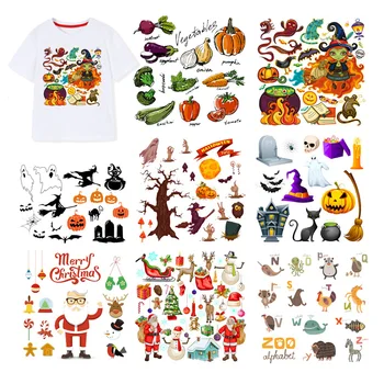 

Halloween Christmas Iron On Patches For Clothes Boy Girl DIY T-shirt Applique Heat Transfer Vinyl Letter Animal Patch Sticker F
