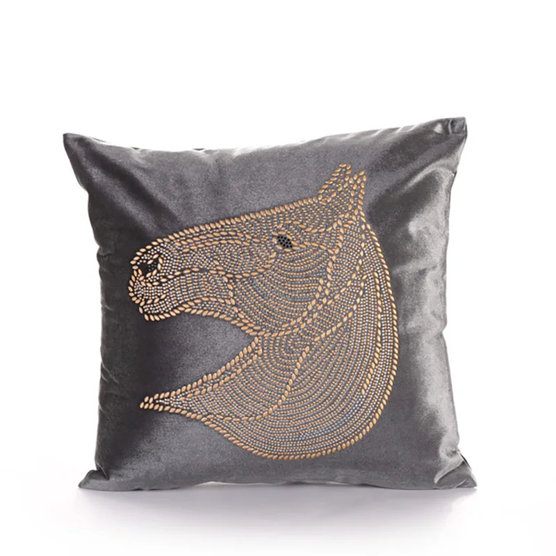 Flat Velvet Pillowcase Decorative For Sofa Throw Pillow Hot Drillint Horse Head cushion Cover Decoration Pillows For Living Room