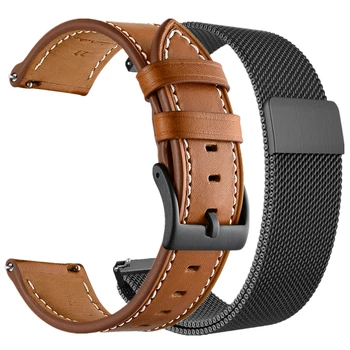 

for galaxy watch active 2 40mm 44mm band sets 20mm 22mm milanese and leather bracelet strap for samsung gear s3 Frontier classic