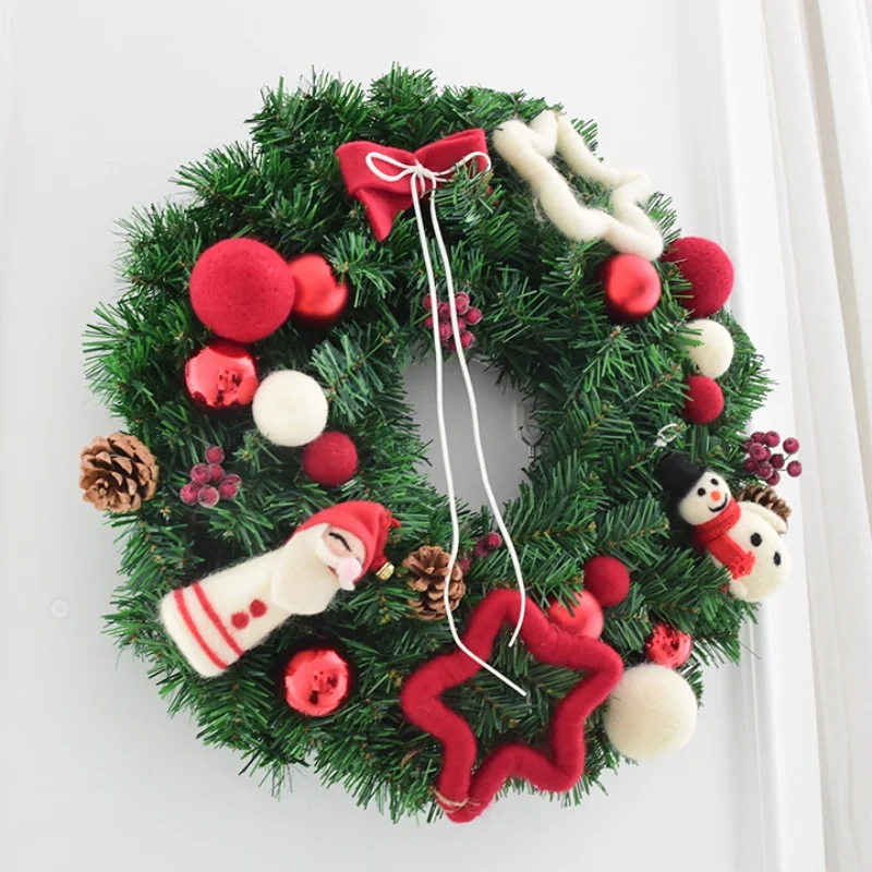 

40 CM Doll Christmas Wreath PVC Marerial Wicker Felt Ball Door Hanging GarlandWindow Christmas Decorations