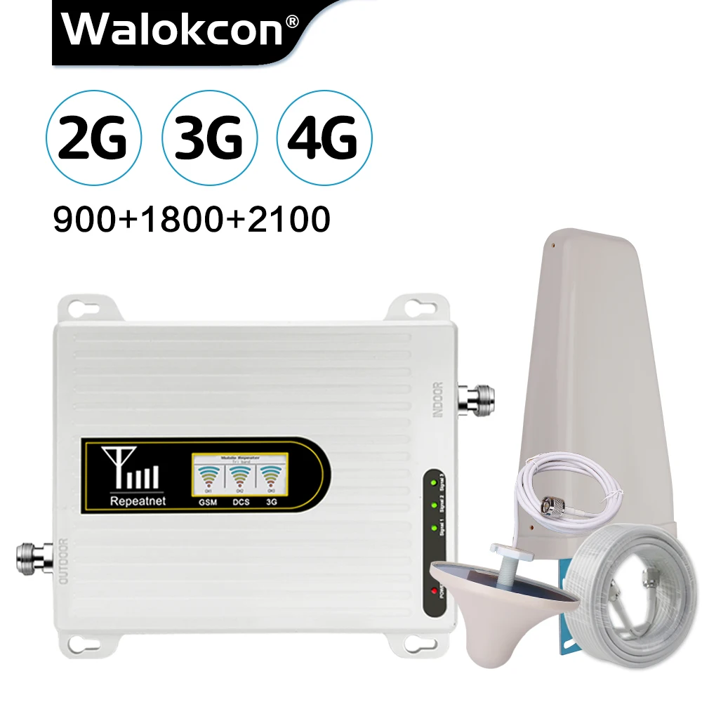 Walokcon трехдиапазонный усилитель 900 1800 2100 GSM DCS WCDMA 2G 3g 4 аппарат не привязан к оператору сотовой связи усилитель сигнала 900/1800/2100 мобильного телефона Сотовая связь Wi Fi Ретранслятор@ 1