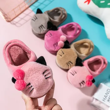 

Winter 2019 Baby Boy Girl Infant Toddler Slippers Kids House Slippers Cute Cartoon Cat Warm Non-slip Children Slippers Shoes