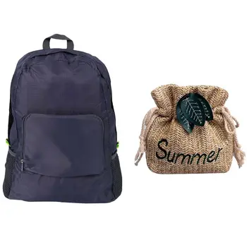 

Foldable Waterproof Nylon Women Men Skin Pack Backpack (Grey) & Women's Woven Bag Handmade Shoulder Bag Rattan