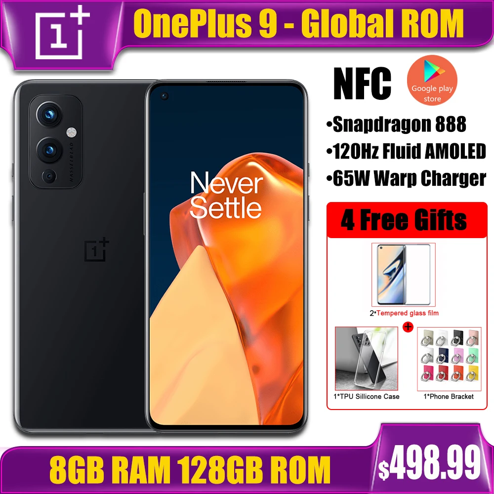 Смартфон OnePlus 9 с глобальной прошивкой 5G Snapdragon 888 8 ГБ 128 6 5 дюйма 120 Гц жидкий AMOLED
