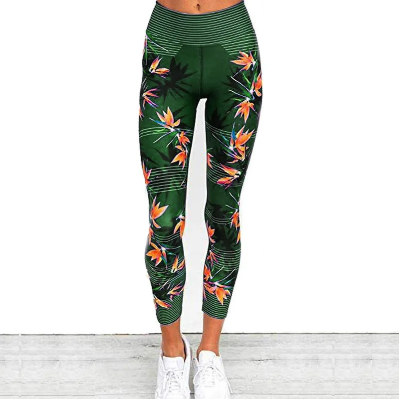 SALSPR Women's Leggings Printed Leaf Legging Gym Fitness Pants High Waist Push-Up Leggins Quick-Drying Pants Sportswear carhartt leggings Leggings