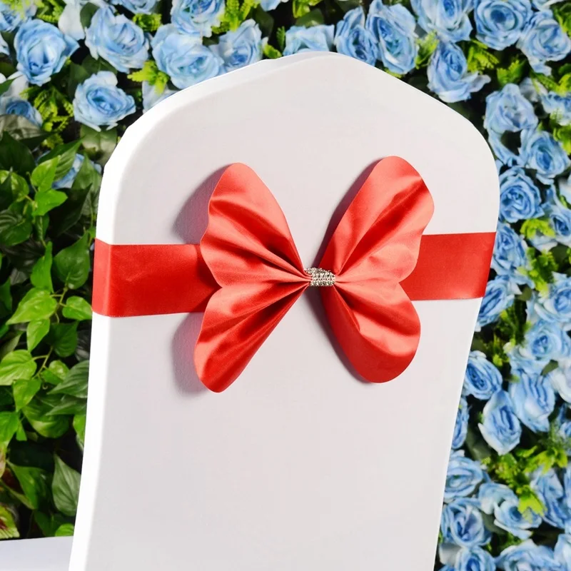 Red Горячие ленты для свадебных стульев Noeud De Chaise Mariage Бант бабочка декор для вечерние банкетов и отелей - Цвет: Red