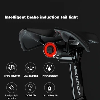 

New Bicycle Flashlight Bike Rear Light Smart Brake Sensor Taillights Waterproof Rear LED Charging Safety Night Riding Rear Light