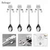Behogar 4PCS Stainless Steel Cat Tea Coffee Ice Cream Spoon Teaspoon Tableware Flatware Supplies For Home Kitchen Office Party ► Photo 1/6