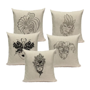 

Esthetics Throw Pillow Case for Sofa Car Seat Pillowcase Home Decor Venetian Mask Cushion Cover Decorative 45*45 40*40 Linen