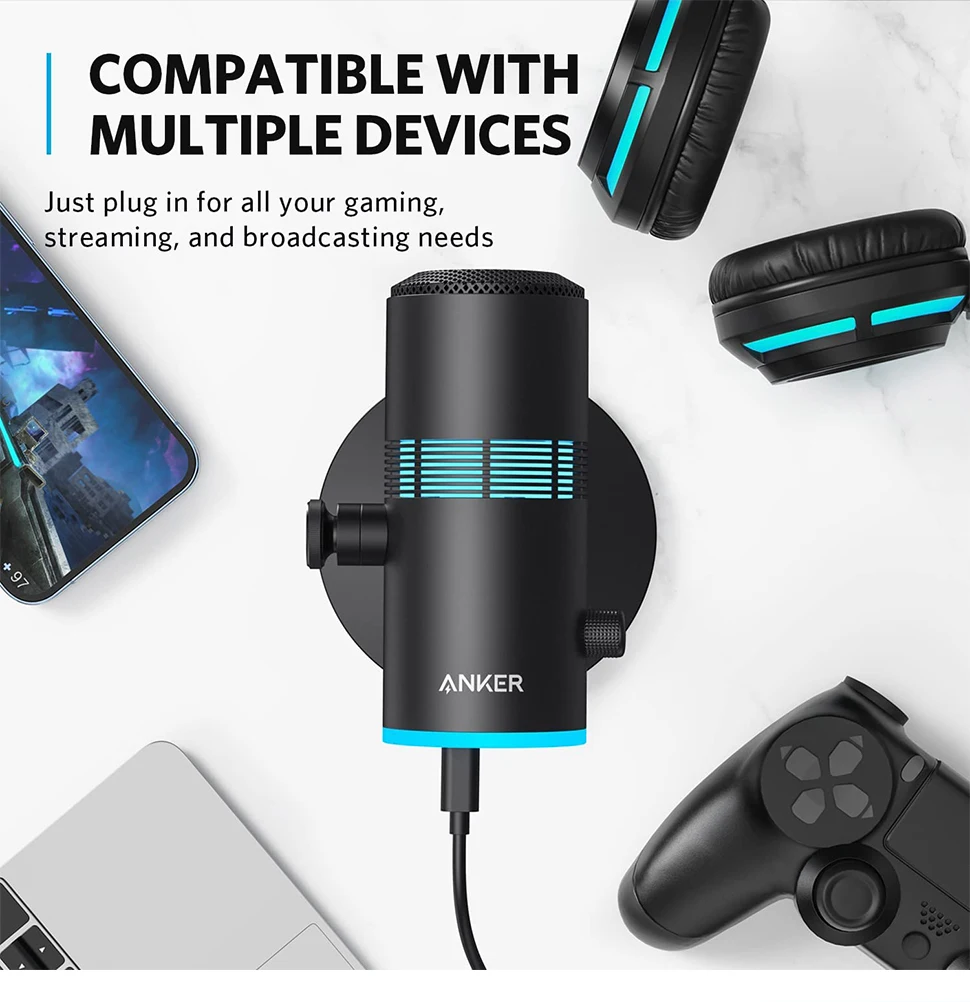 Anker PowerCast M300 USB Microphone mic For PC Vocals Quality in Streaming Twitch Gaming YouTube tiktok Output Gain Control&Mute