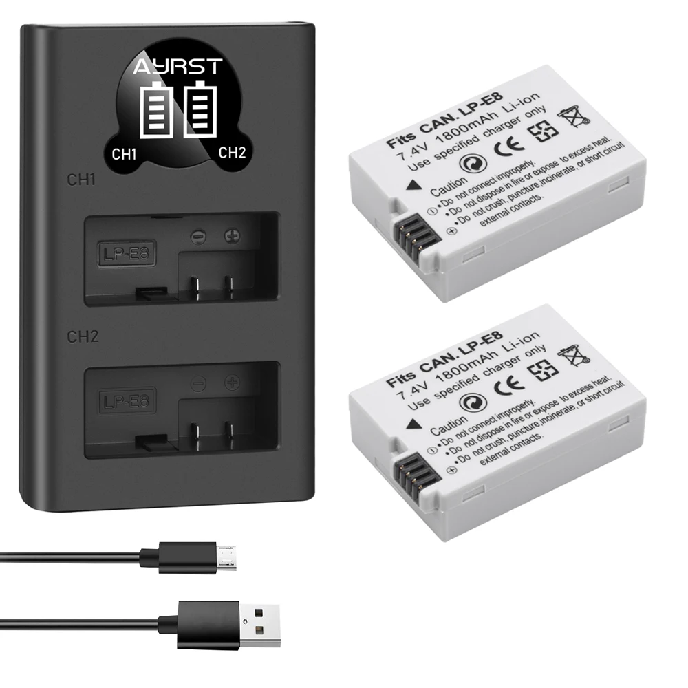 1800Mah Lp-E8 Lpe8 Lp E8 Batteria Batterie + Led Doppio Caricabatteria Per Canon Eos 550D 600D 650D 700D X4 X5 X6I X7I T2I T3I