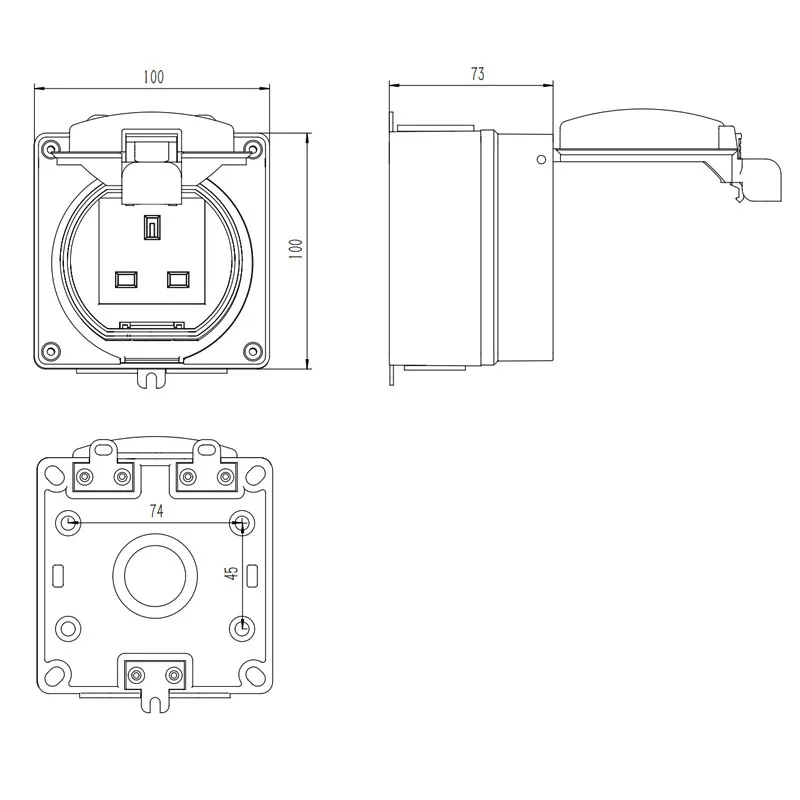 13A 250V UK Standard Outdoor Safety IP66 Waterproof Box Socket PC Material Wall Power Socket