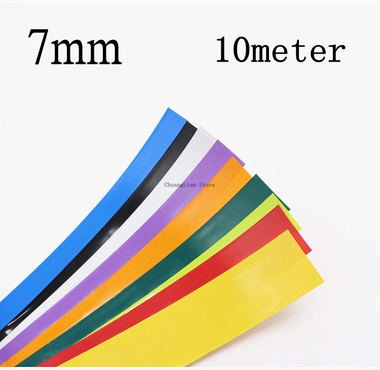 

10M PVC Heat Shrink Tube 7mm Blue Multicolor Shrinkable Cable Sleeve Sheath Pack Cover for 18650 Lithium Battery Film Wrap