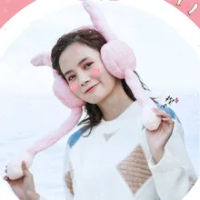 Зимние плюшевые женские наушники, теплые наушники для девочек, наушники из искусственного меха с кроличьими ушками, защита ушей