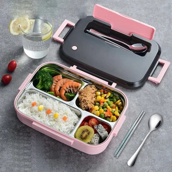 

Portable Stainless Steel Lunch Box 3/4 Section With Tableware Student Sealed Kitchen Leak-Proof Large-Capacity Food Container