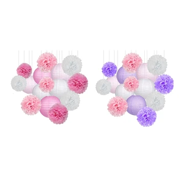 

30Pcs Decorations Paper Flower Ball Paper Paper Lanterns Set Party Wedding Birthday Pink & Pink Purple