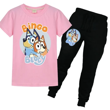 

Summer children's cartoon bingo bluey jojo siwa boys and girls cotton short-sleeved T-shirt + trousers suit kids clothes 6-14Y