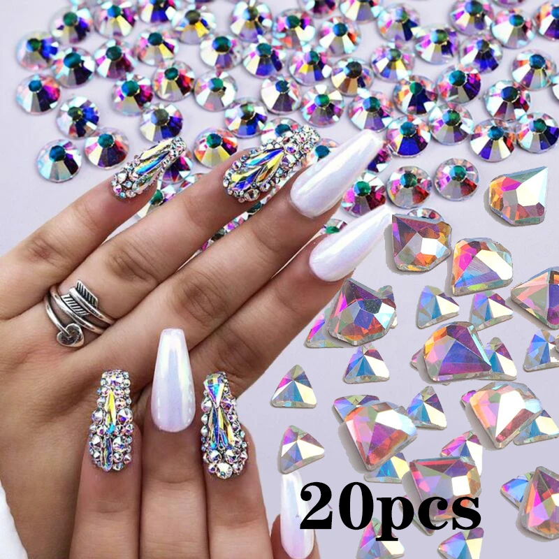 

20Pcs Nail Art Decoration Crystal Flat Bottom Shaped Diamond Irregular Triangle Transparent White AB Color DIY Crystal Diamond