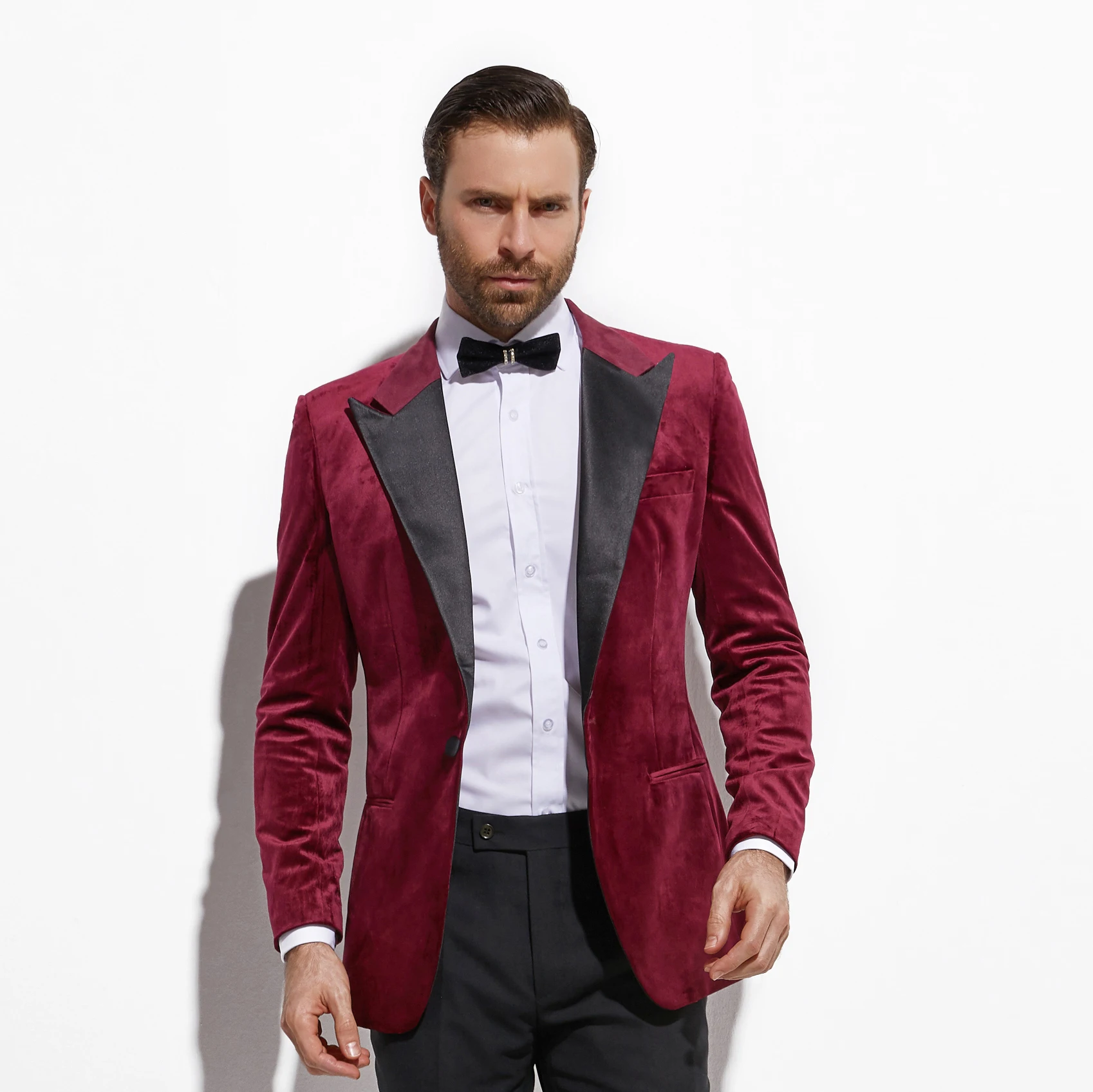 Burgundy Velvet Diner Jacket Custom Made Slim Fit Dark Red Velvet Blazer Men, Tailored Velvet Blazers For Men