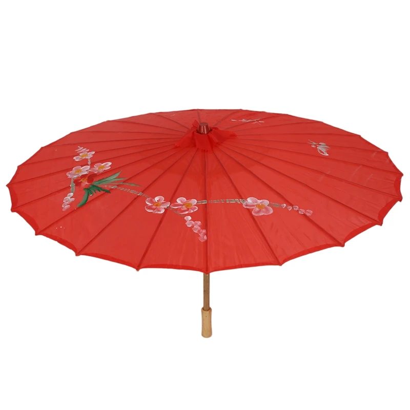 

Plum Blossom Pattern Red Bamboo 31.5" Dia Oriental Umbrella Parasol