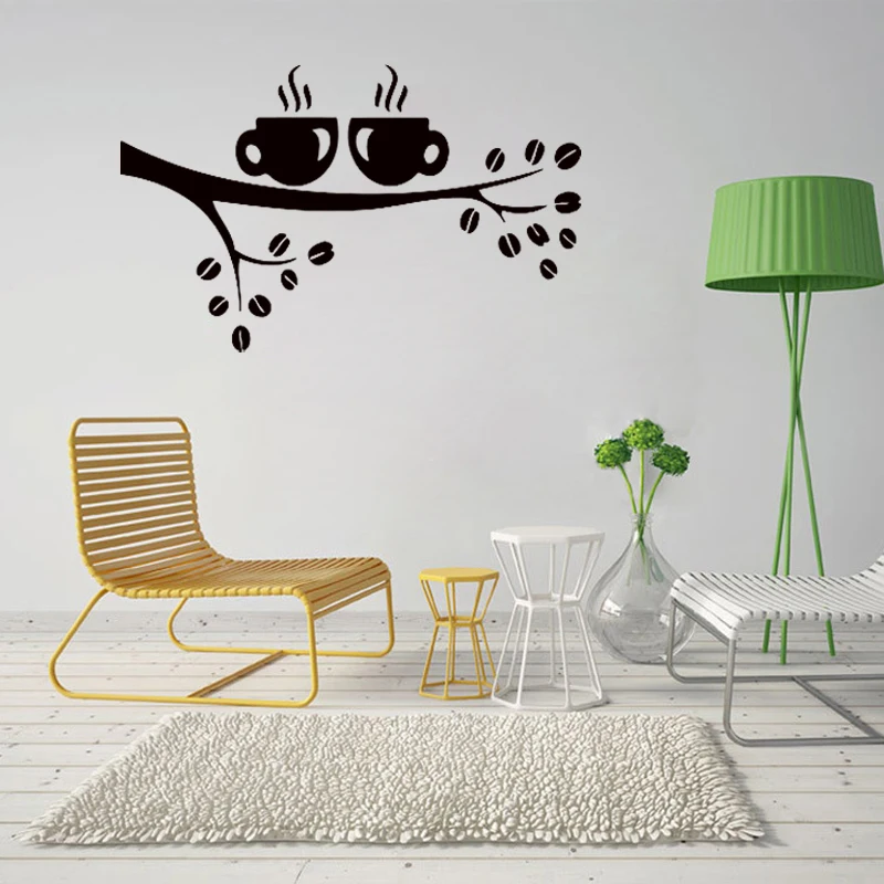 WJWY Coffee Cup Of On Tree Branch Wall Sticker Kitchen Cafe Home Decor Vinyl Decals Art Murals Wallpaper Poster Decoration | Дом и сад