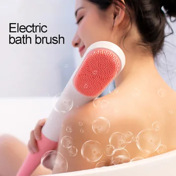 

Rechargeable electric bath brush long handle silicone vibrating for waterproofing the of the