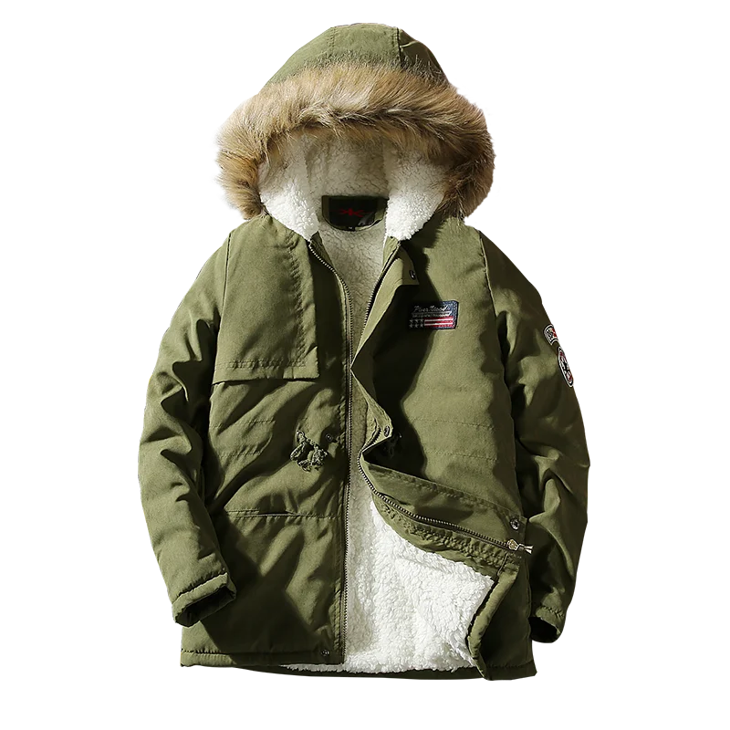 

Winter Military Long Jacket Coat For Men Fleece Lined Fur Hood Jackets Winter Streetwear M-5XL Japanese Style Mens Clothing